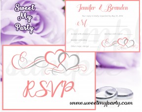 Hearts Wedding RSVP card,Coral Hearts Wedding RSVP cards,(018w)